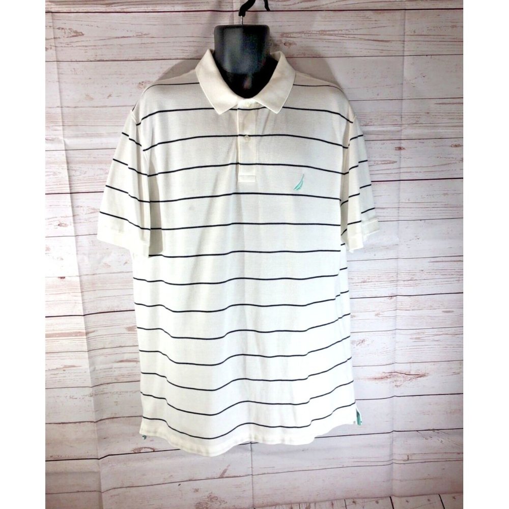 Nautica Mens Striped Classic Fit Performance Polo Shirt Size XXL White blue